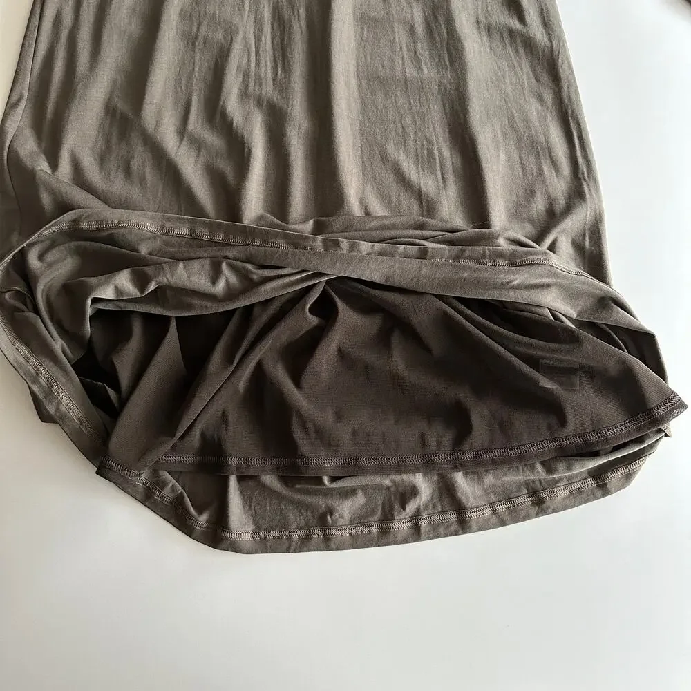 Garnet Hill Tencel Blend Draped Tie Front Short Sleeve‎ Maxi Grey Brown Dress M